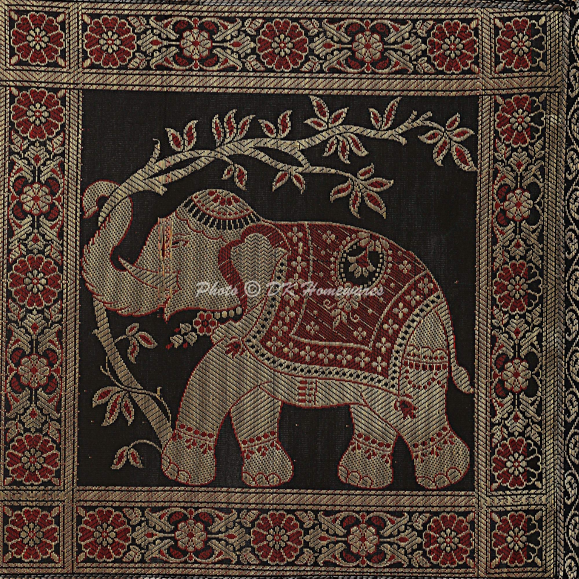 DK Homewares Runner Da Tavolo Indiano Tradizionale – Broccato Jacquard Con Elefante E Motivi Floreali, Colore Blu Scuro E Oro, 150 X 40 Cm, Centrotavola Elegante