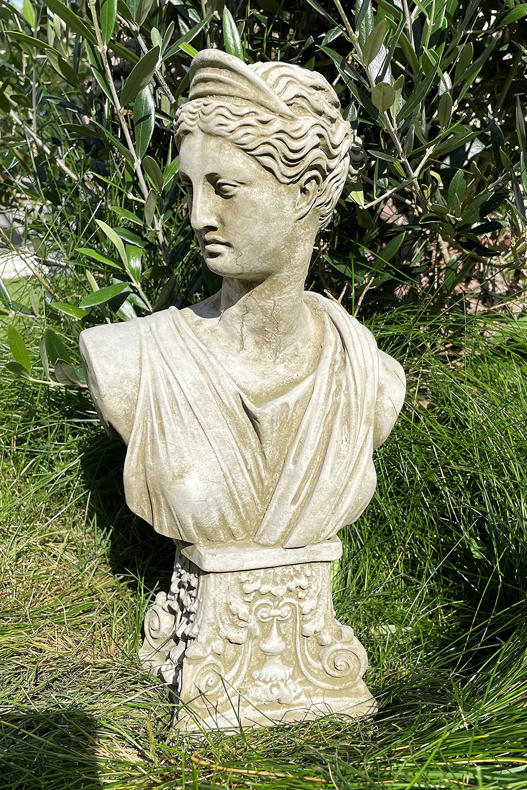 Busto de piedra de Atenea | Estatua de diosa griega en piedra reconstruida de hormigón para decoración de jardín al aire libre