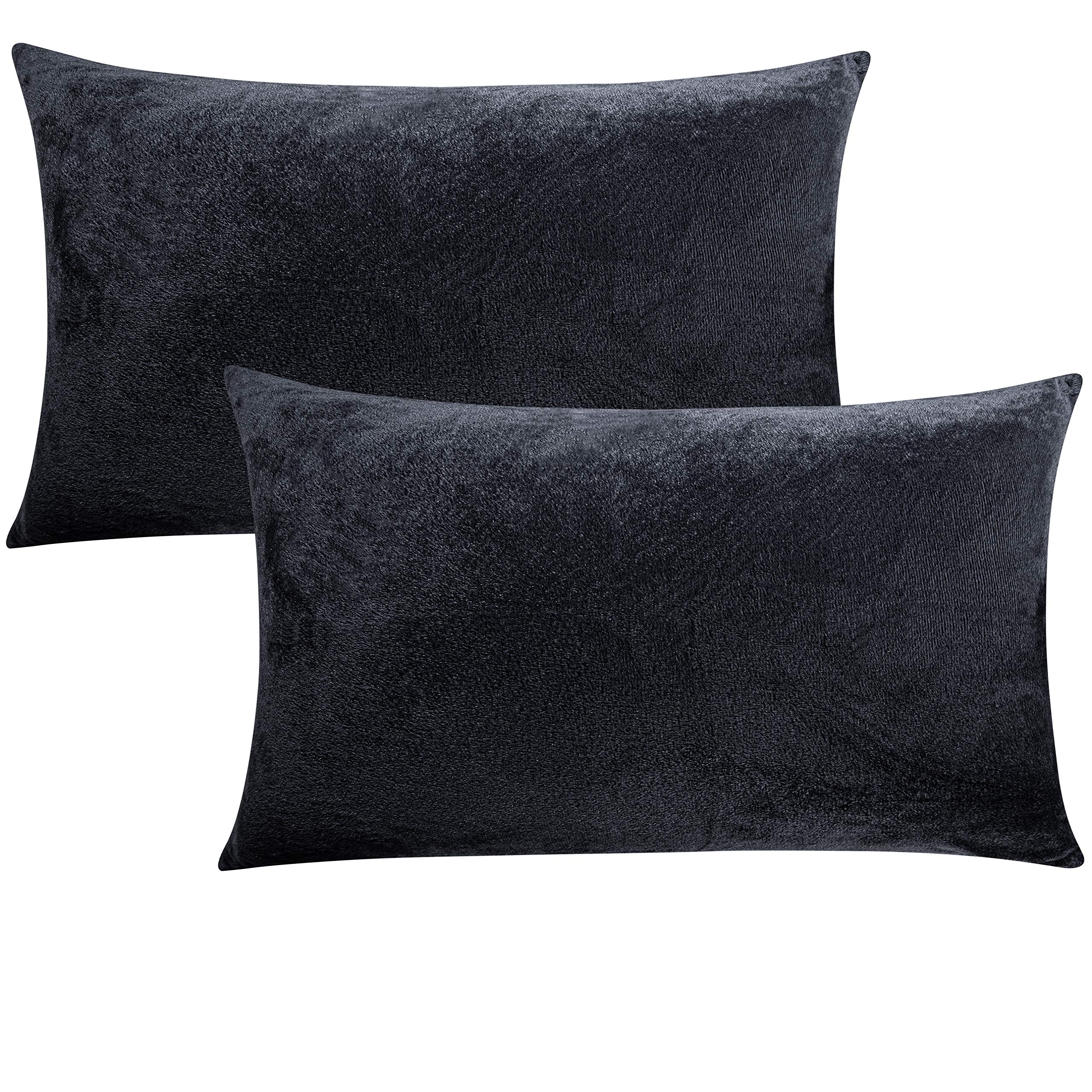 FLXXIE Pack of 2 Queen Zippered Velvet Pillowcases, Soft and Comfortable Pillow Cases for Bedroom, 20 x 30 Inches, Charcoal Grey