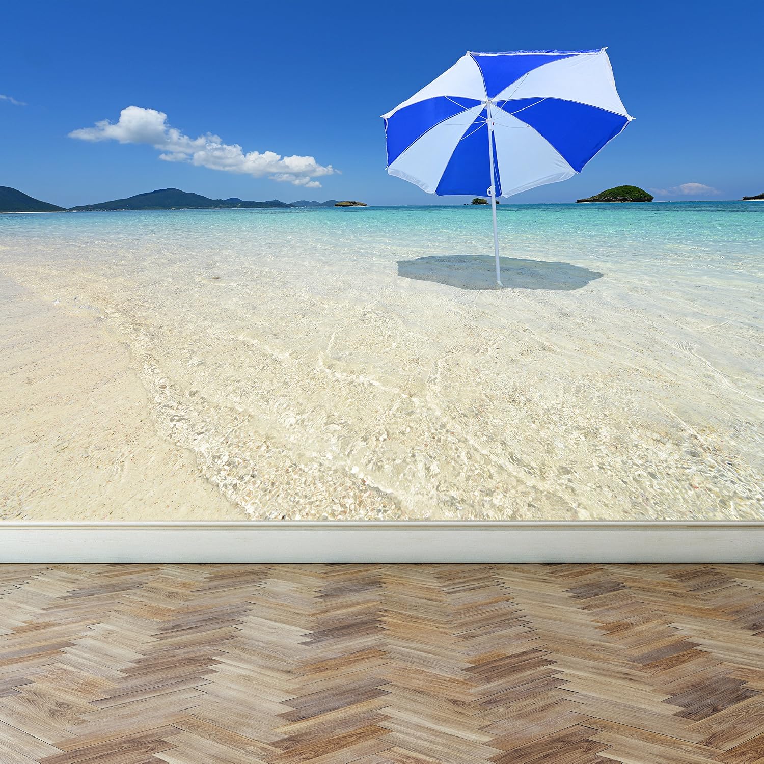 Wall Mural Umbrella on The Beach, Peel and Stick Repositionable Fabric Wallpaper for Interior Home Decor (70 x 51 inches)