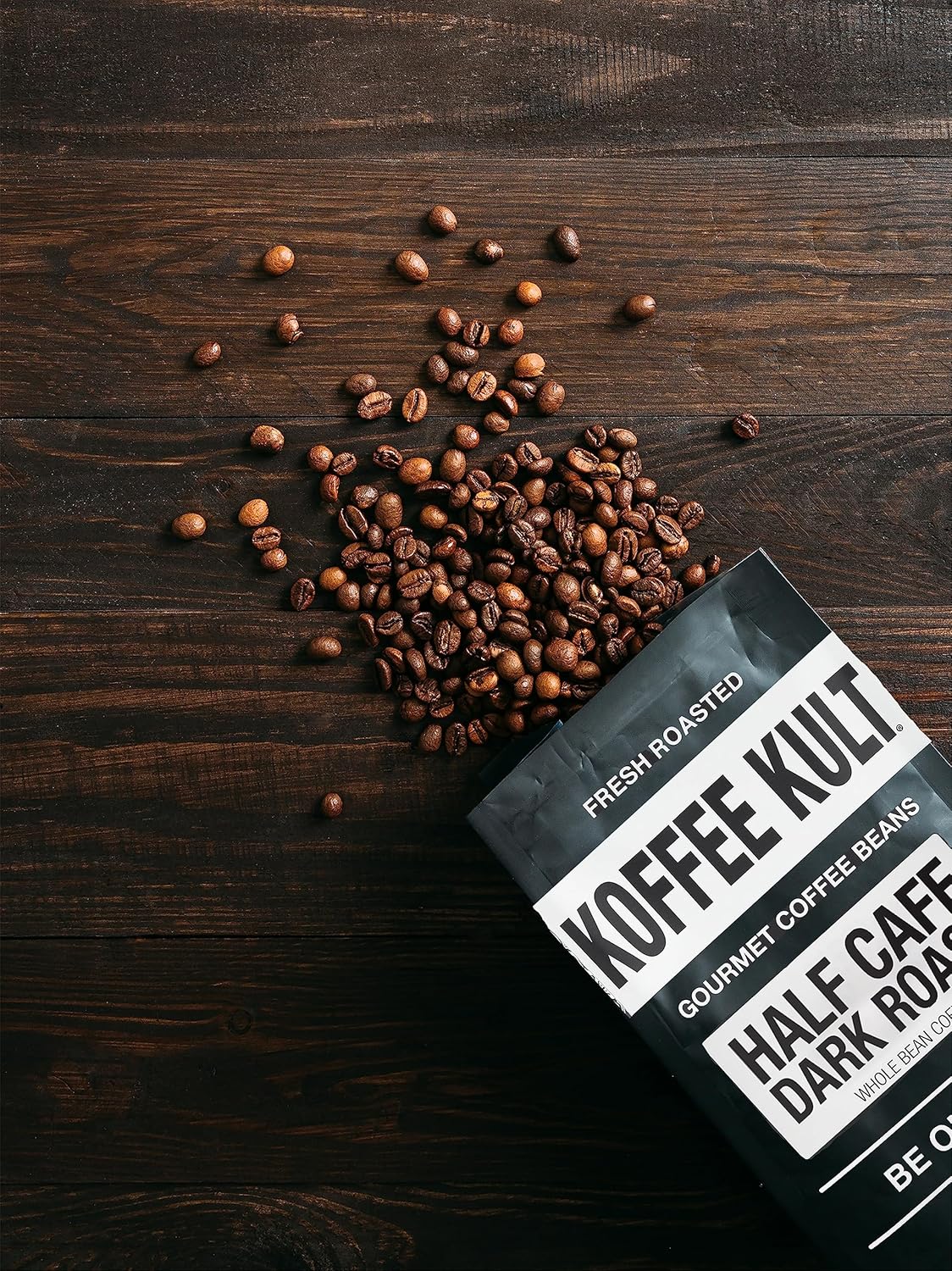 Koffee Kult Half Caff Coffee Whole Bean Dark Roast Half Caffeine Decaf Low Acid Naturally Decaffeinated (32oz, Ground)