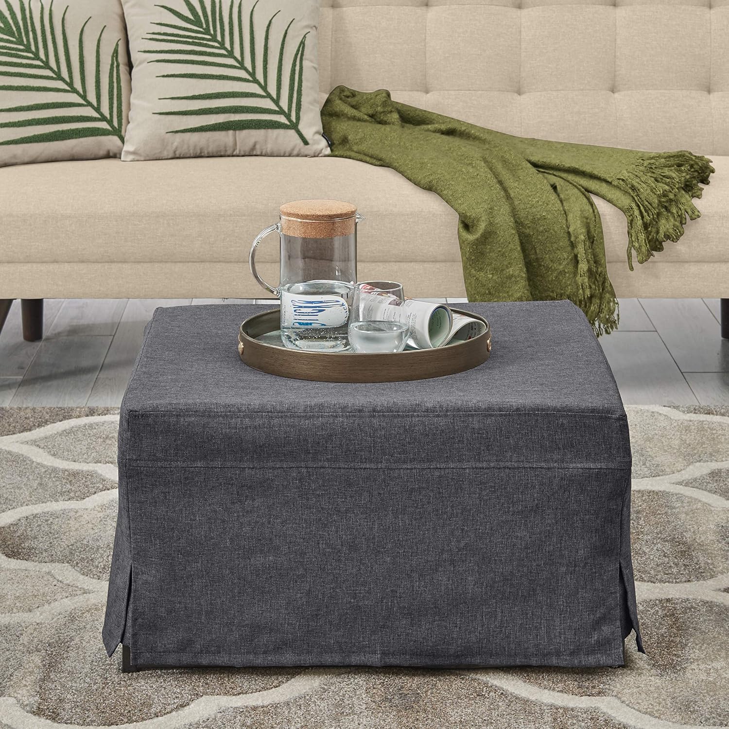Handy Living Space Saving Folding Ottoman Sleeper Guest Bed, Charcoal Black, Twin