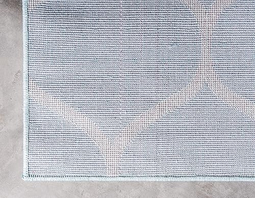 Miniatura 9 de Unique Loom - Alfombra redondeada de la colección Trellis Frieze (2pies x 3pies 1pulgada, color azul claromarfil)