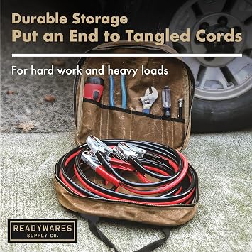Readywares Jumper Cable Bag | Heavy Duty Waxed Canvas Storage Bag for EV Charging Cables, Tow Straps, and Cords, Durable Cable Organizer Built for the Truck, Garage, or Job Site