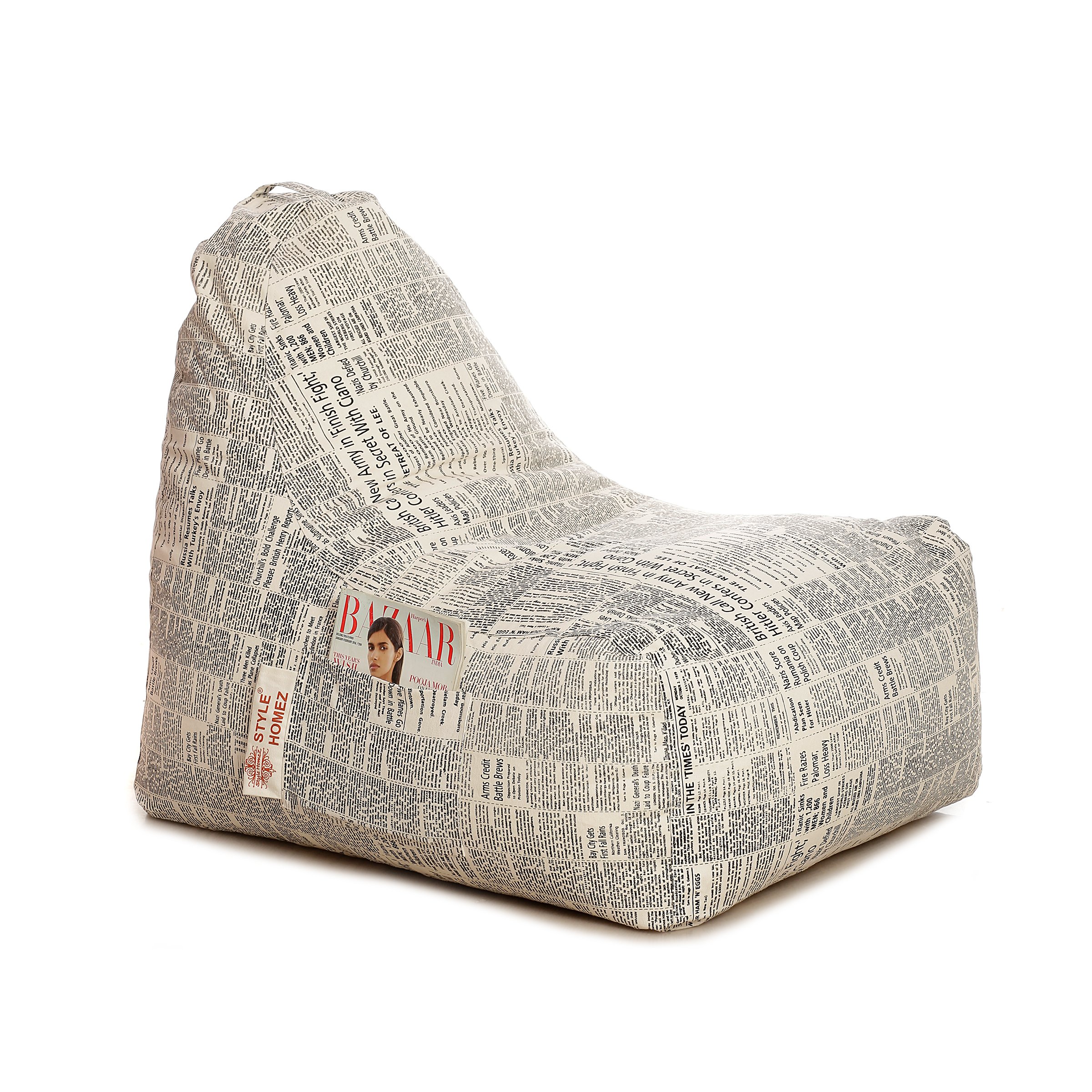 Style Homez Hackey Cotton Canvas Newspaper Printed Bean Bag XXL Size Cover Only-image-37