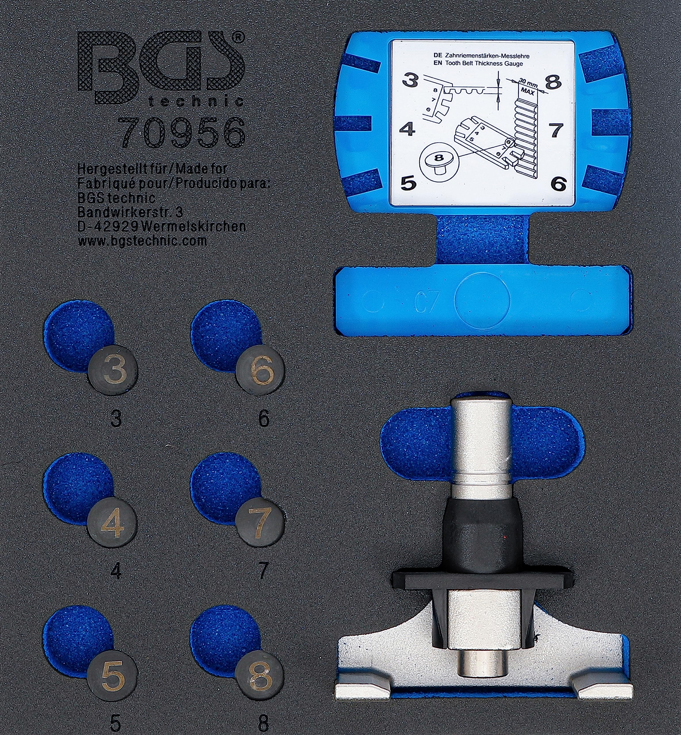 BGS 70956 | Bandeja para carro 1/6: Juego de herramientas de medición y comprobación de la tensión de la correa de distribución