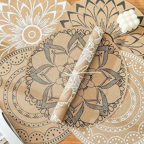 Miniatura 5 de CcHhyyt Juego de 6 manteles individuales redondos de PVC bohemio para mesa de comedor, lavables, resistentes al calor, manteles individuales para