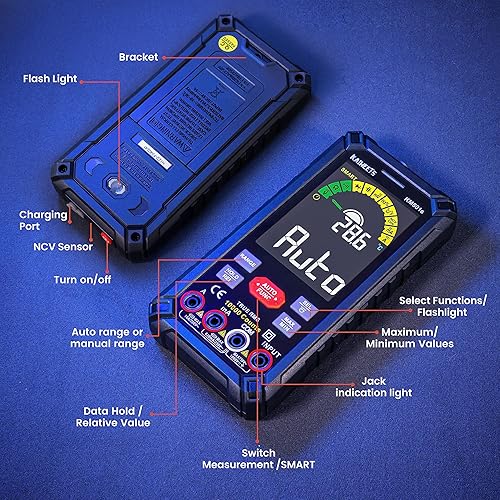 Miniatura 7 de KAIWEETS Multímetro digital TRMS de 10000 cuentas con rango automático, recargable, medidas de voltaje, corriente, resistencia, continuidad, ciclo