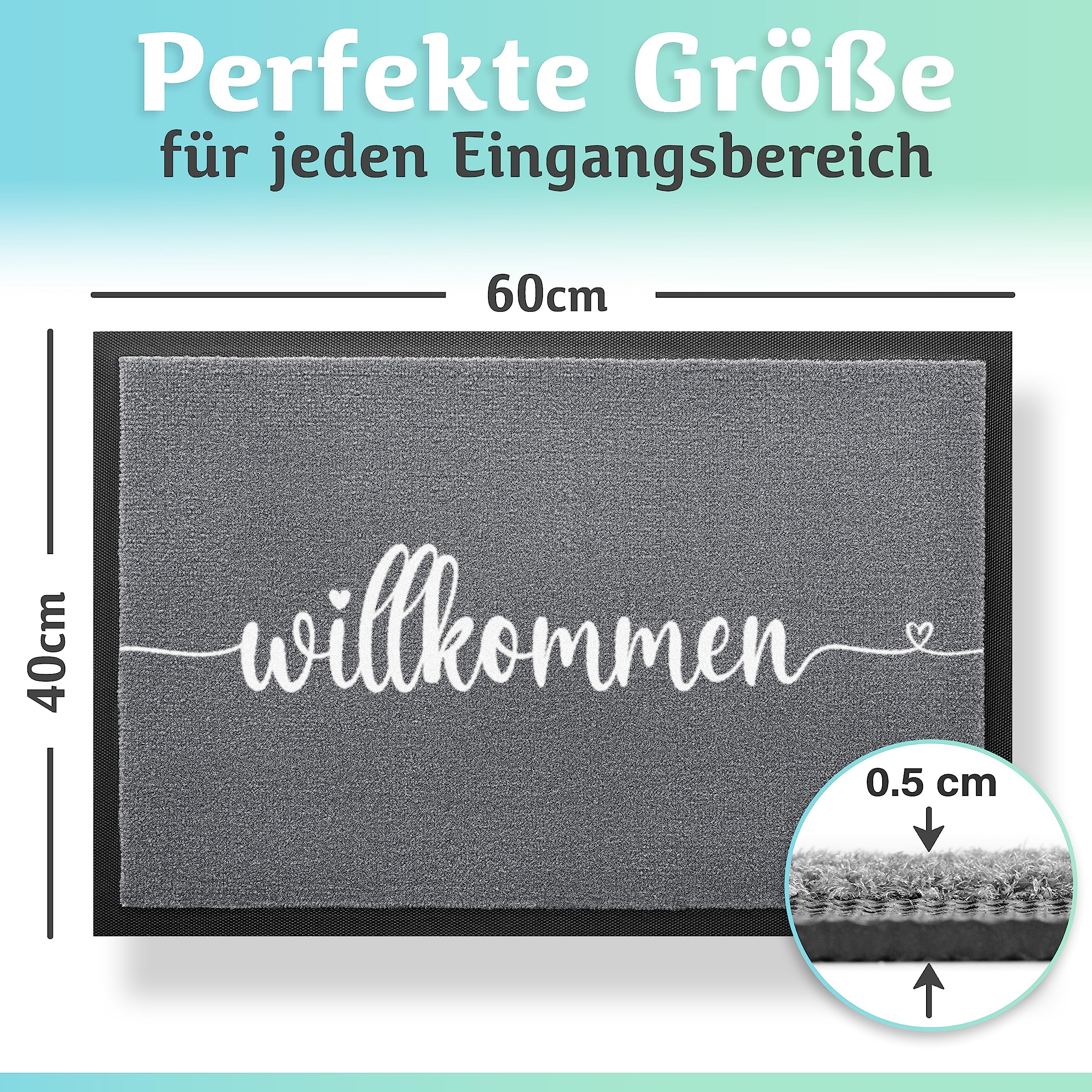 Paillasson Gris 40 x 60 cm pour porte d'entrée avec cœur