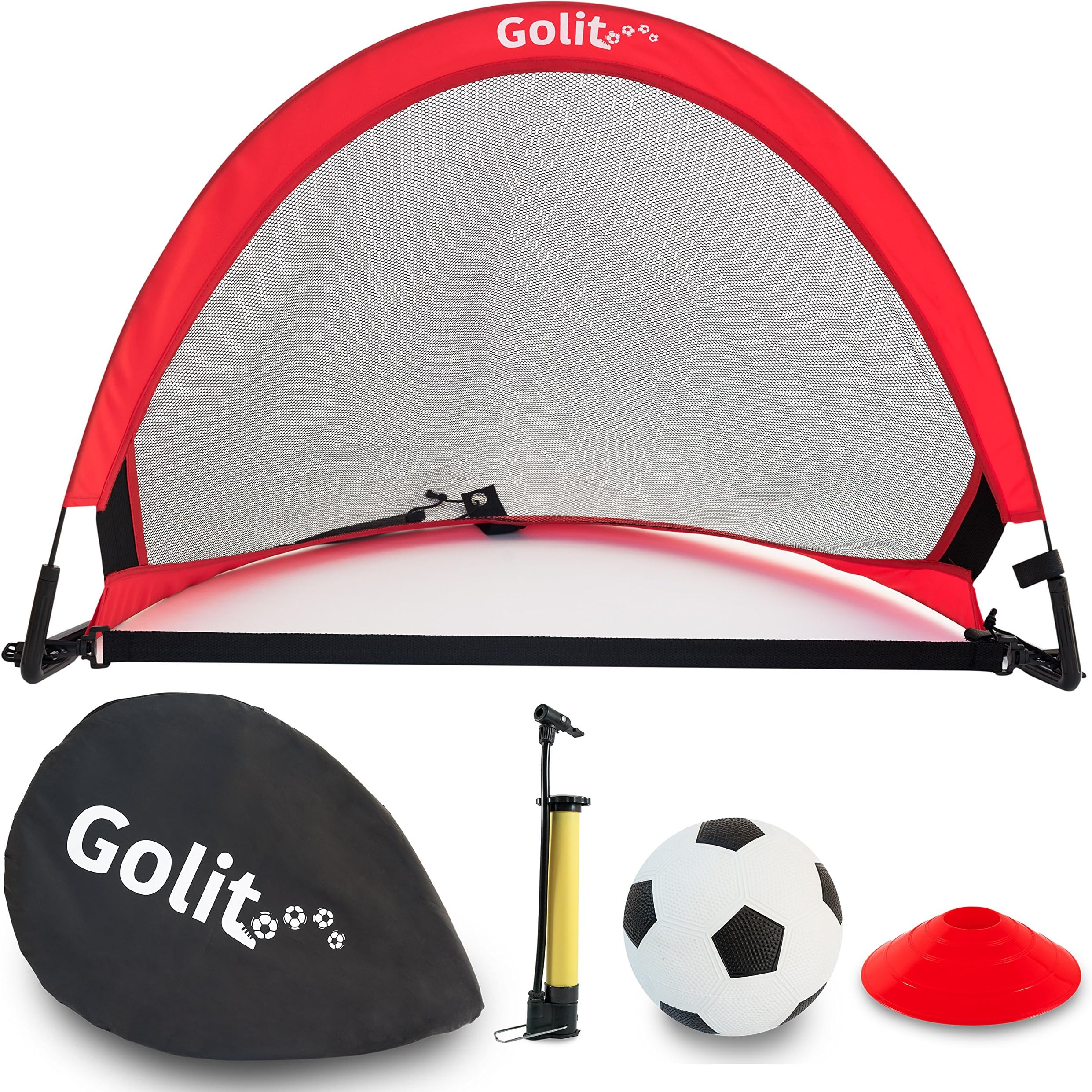 GOLIT Pop Up Soccer Goals - Set of Two Portable Soccer Nets with, Ball, Pump, Cones and Carry Bag - Sizes 2.5', 4' and 6'