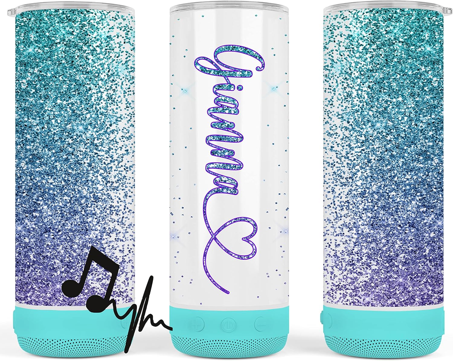 Stainless Steel Music Tumbler, 16oz, Personalized, Travel Mug, Insulated, Glitter Effect
