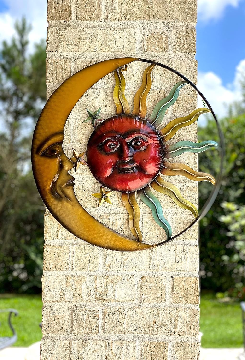 STC World Sunface Moon Stars Celestial Metal Art Interior Exterior Wall Garden Decor 20"