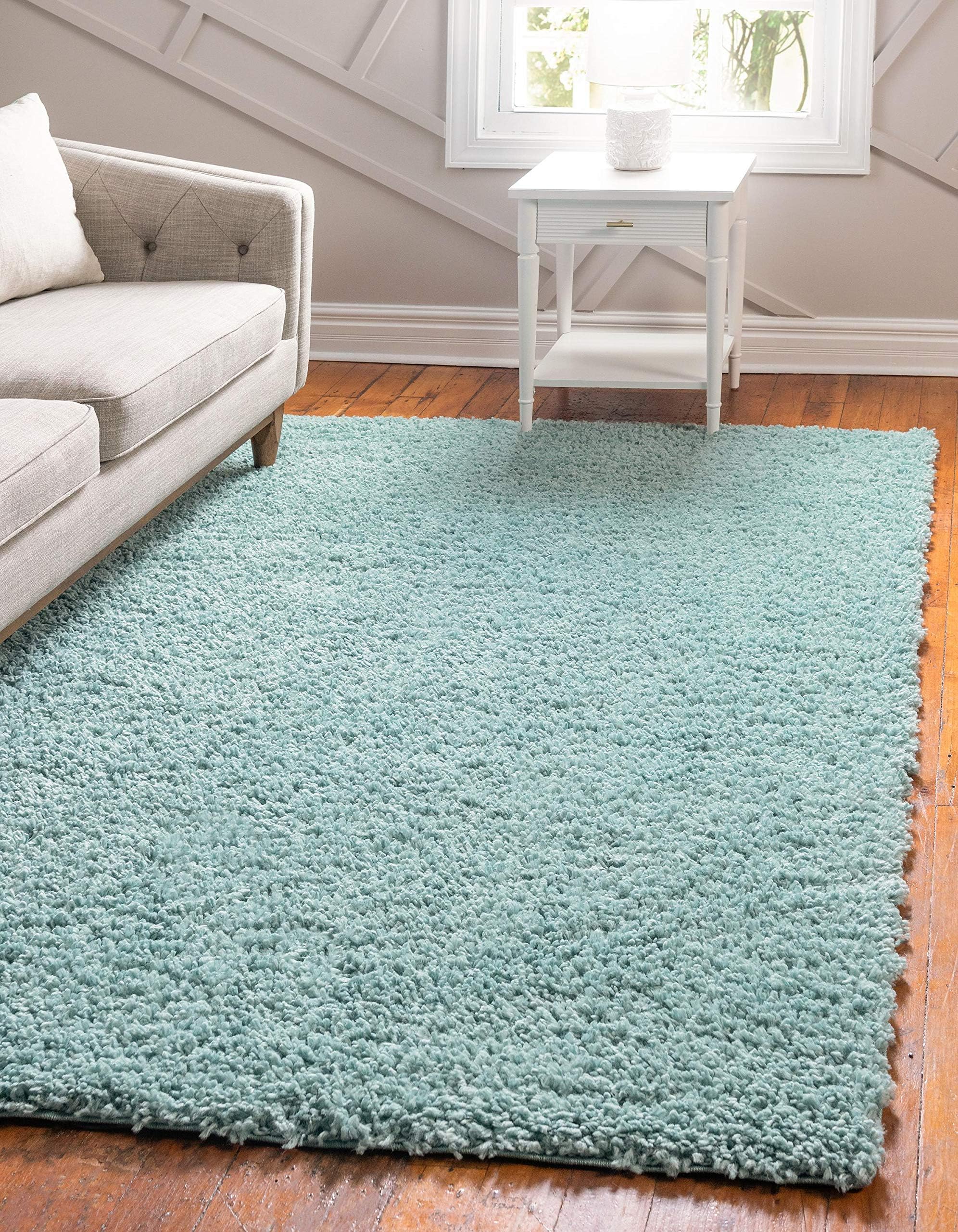 Unique Loom Davos Shag Collection Area Rug - Solid (6' 1" x 9' Rectangle, Aqua)