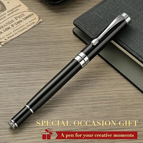Miniatura 7 de BEILUNER - Impresionante bolígrafo de metal cromado negro con borde plateado, el mejor set de regalo para hombres y mujeres, profesionales,