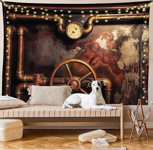 Ambesonne Tapiz industrial, medidor de vapor y presión, estilo vintage, motor desgastado dañado, para colgar en la pared ancha para dormitorio, sala