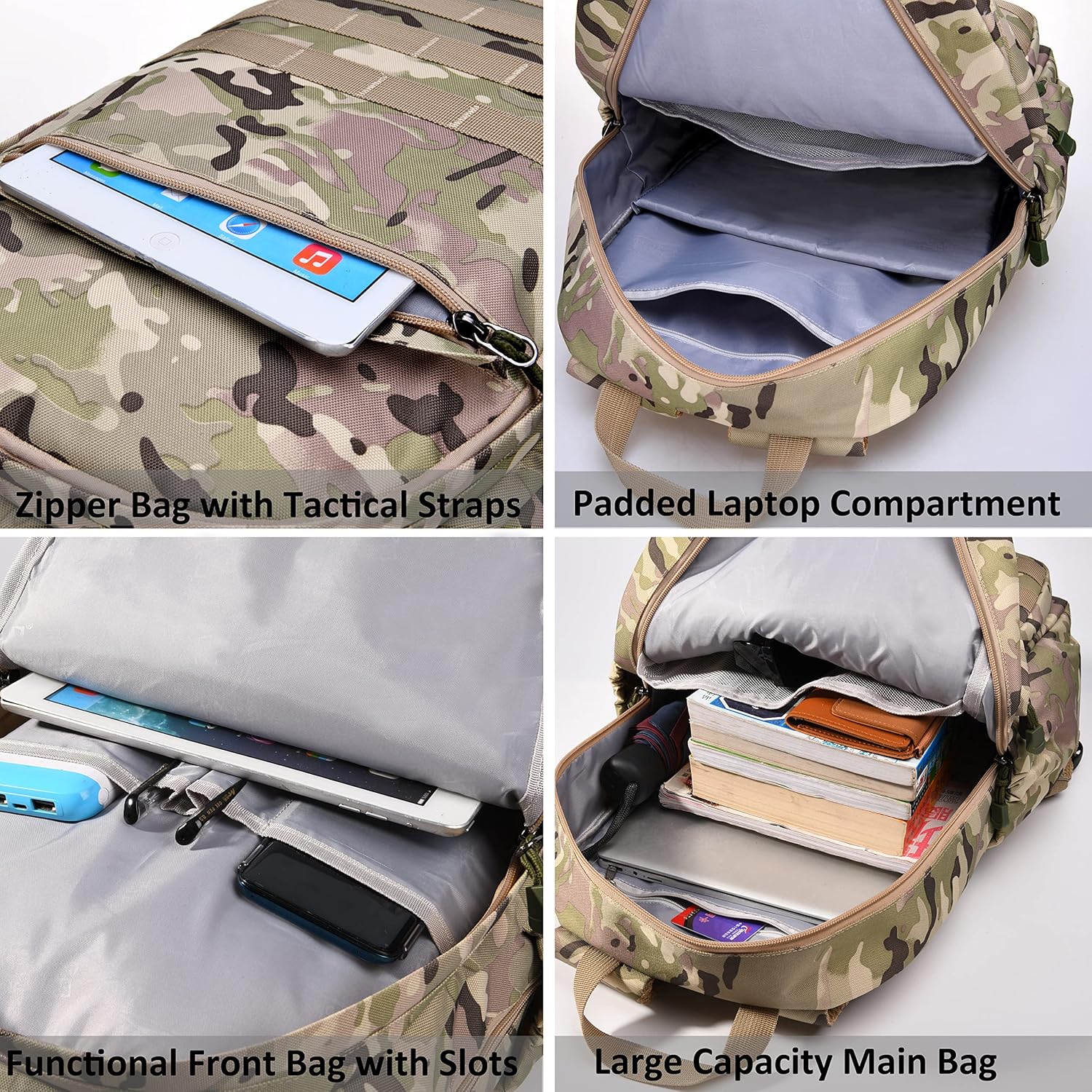 Wraifa Boys Backpack With Lunch Box Waterproof Kids School Bag Outdoor Travel Camping Daypack Camo Backpack for Boys Rucksack (Amy Green With Lunch Box, Large)