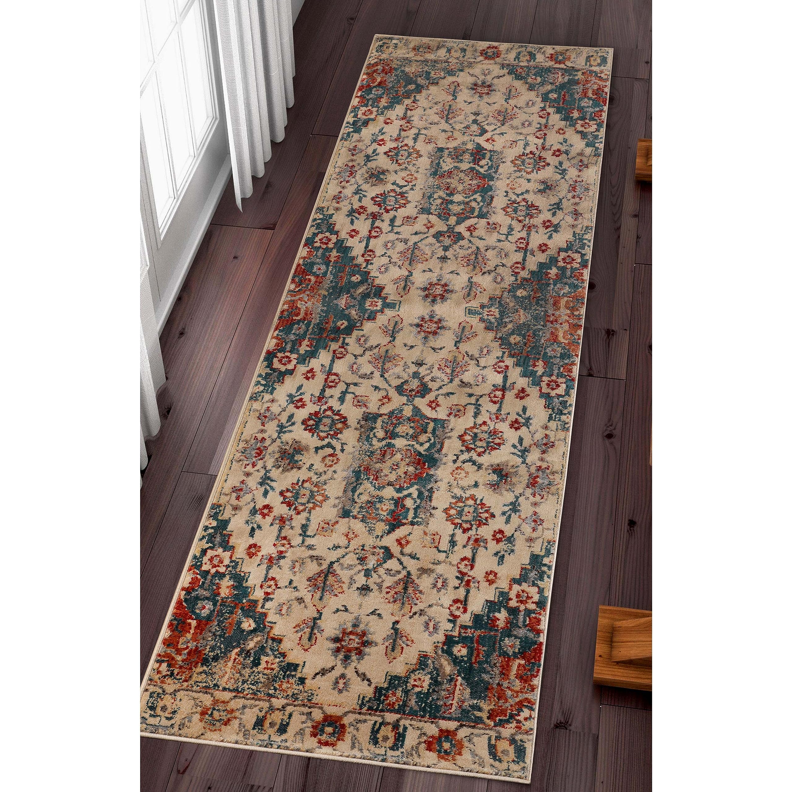Tapis de couloir d'intérieur en peluche Zelder tapis de salon bleu sarcelle 0,6x2,4m
