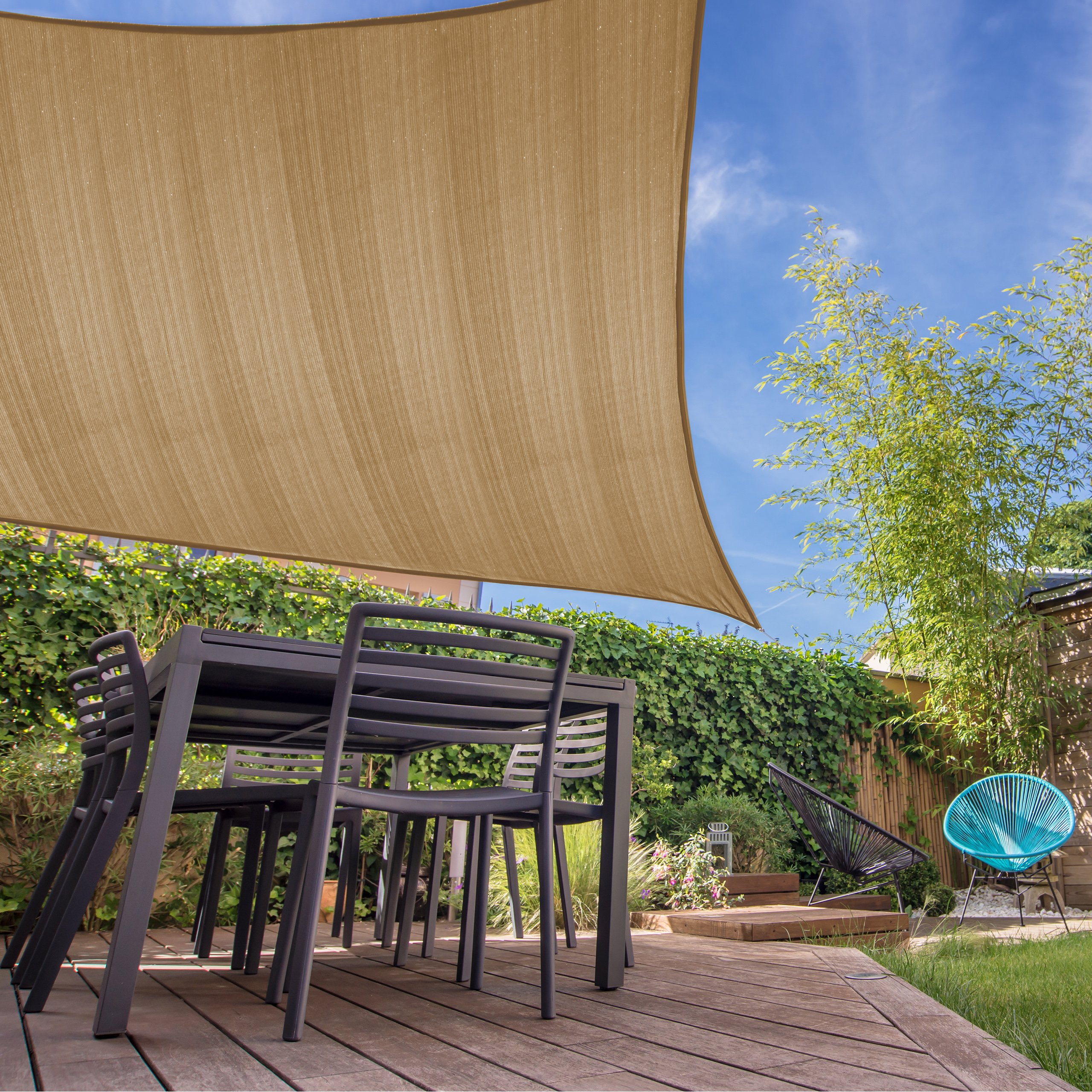 Lumaland Sonnensegel Rechteckig 3x5m Creme  Wetterfester UV-Schutz Mit  Befestigungsseilen Fr Terrasse & Garten