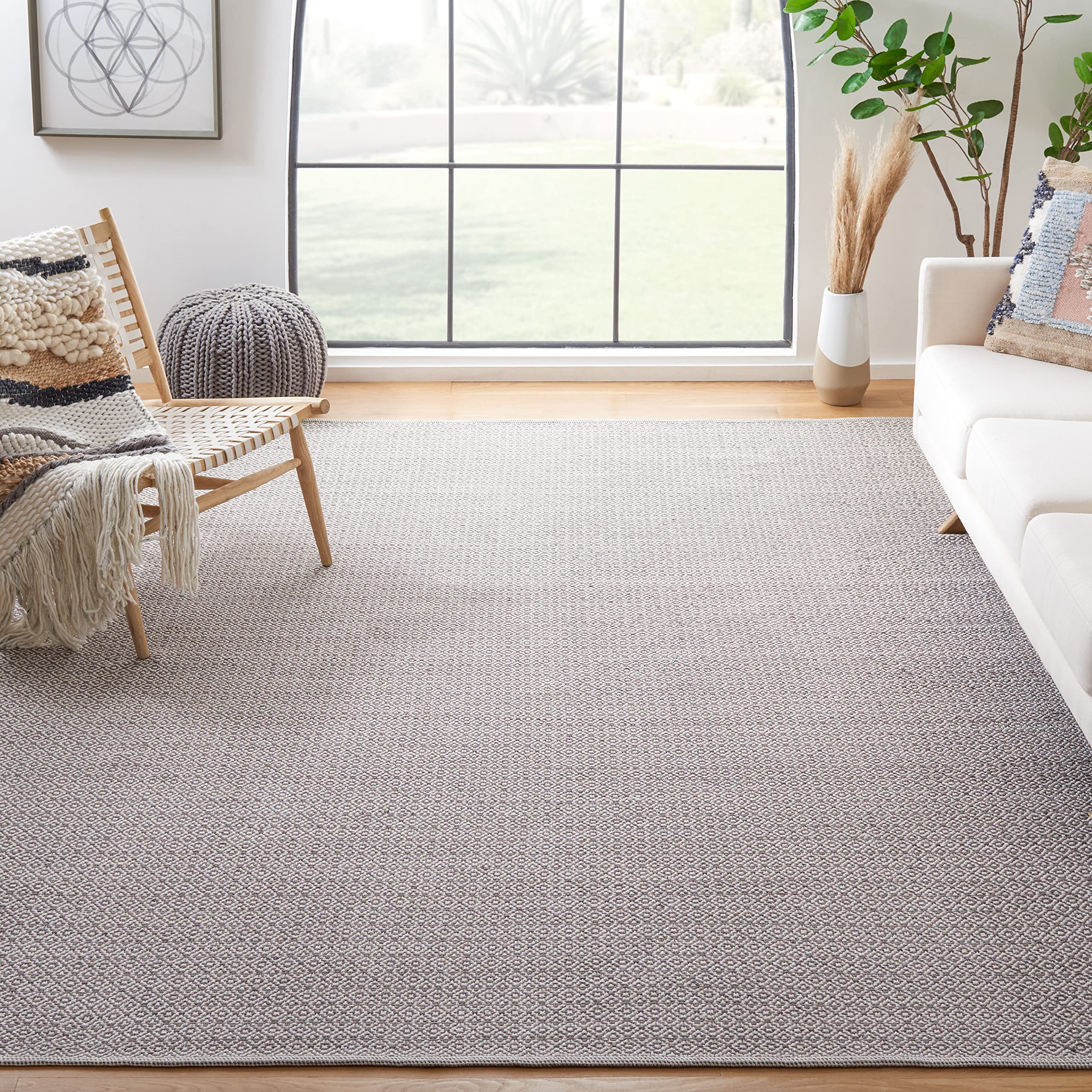 SAFAVIEH Montauk Collection Area Rug - 6' Square, Ivory & Grey, Handmade Cotton, Ideal for High Traffic Areas in Living Room, Bedroom (MTK717A)