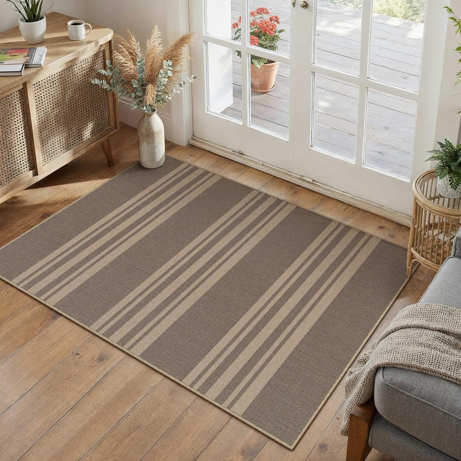 PureCozy Striped Easy Jute Rug 2x3 Nature Entryway Carpet Washable Non Slip Door Mat Farmhouse Neutral Non Shedding Entry Small Indoor Outdoor Rug for Kitchen Bedroom Mudroom Bathroom