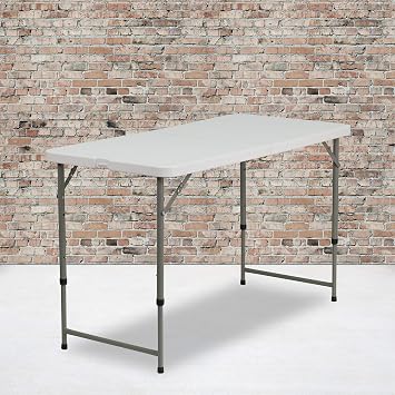 EMMA + OLIVER White 4-Foot Adjustable Bi-Fold Plastic Folding Table