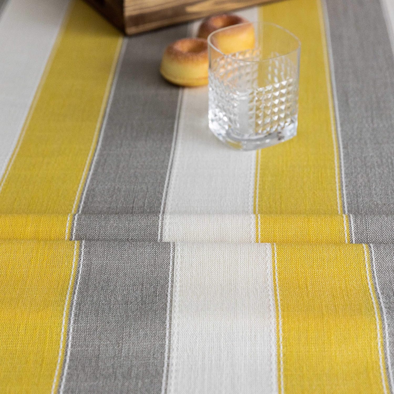 Home Brilliant Yellow Rectangle Tablecloth for Dinner Decor Fall Farmhouse Table Cover for Kitchen Dining Table Decorations, 52 x 102 Inches, Yellow Grey Cream Stripes
