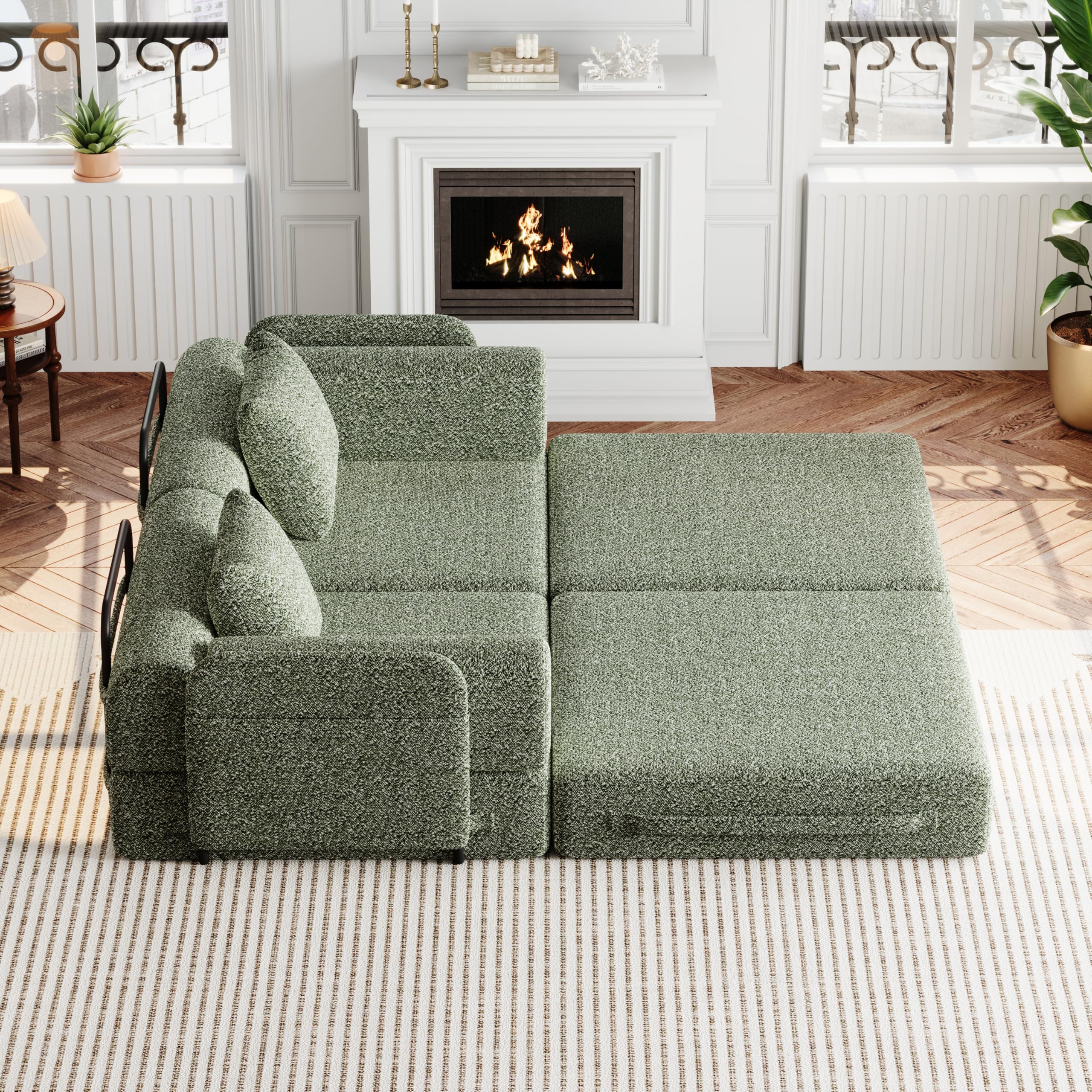 Canapé Convertible 2 Places 2-en-1 en Velours Chenille avec Rangement, Configuration Modulable Canapé Lit pour Salon