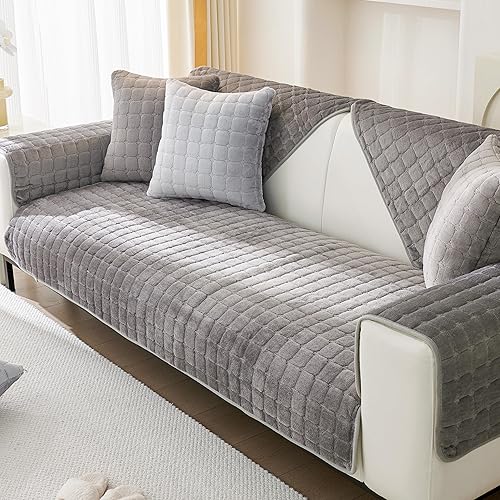 Miniatura 7 de Funda para sofá lavable, de terciopelo mullido, para sofá de 3 cojines, protector de muebles antideslizante para perros y mascotas, funda de sofá