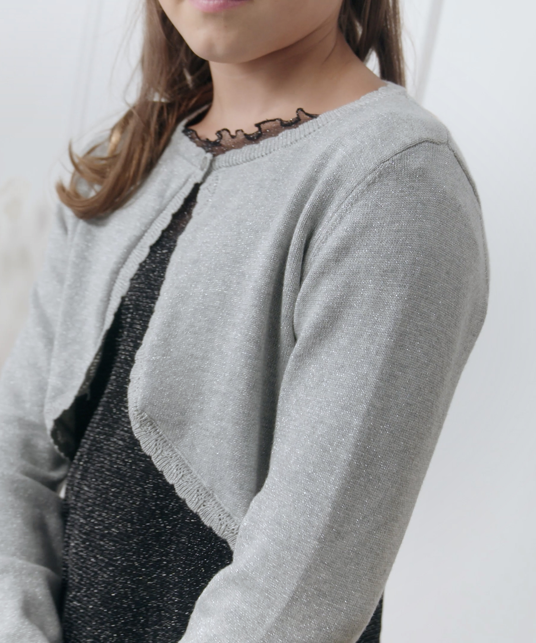 Bolero Scintillante Per Bambine - Cardigan Manica Lunga Con Cuori Diamantati - Cotone Elastico - Foto 6