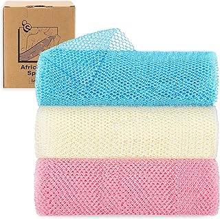 myHomeBody African Net Sponge, African Net Cloth, African Exfoliating Cloth, African Wash Cloth Net, Net Wash Cloth, African Bath Sponge, African Exfoliating Net, Light Blue, Beige, Pink, Set of 3