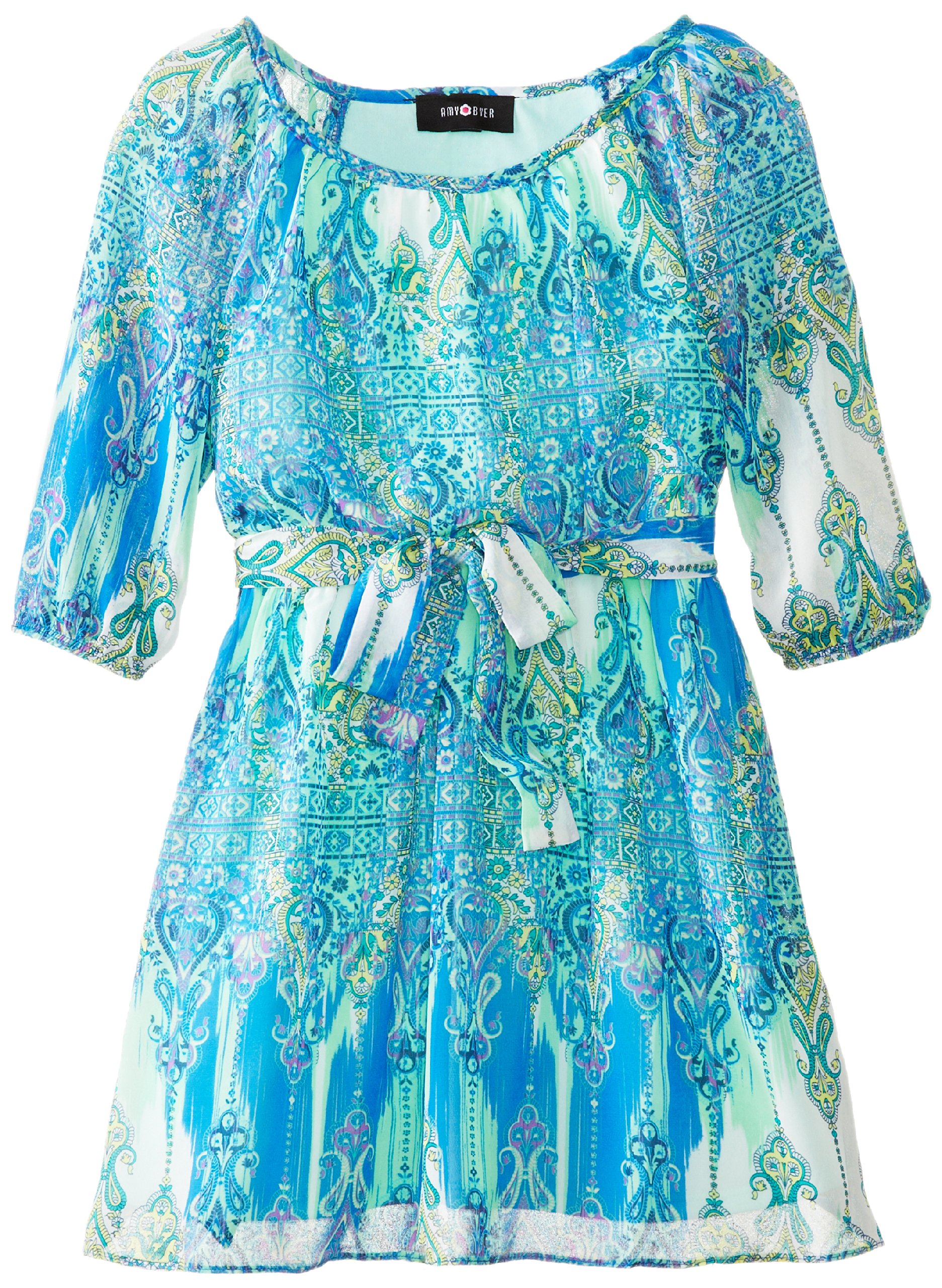Amy Byer Big Girls' Long Sleeve Printed Chiffon Dress