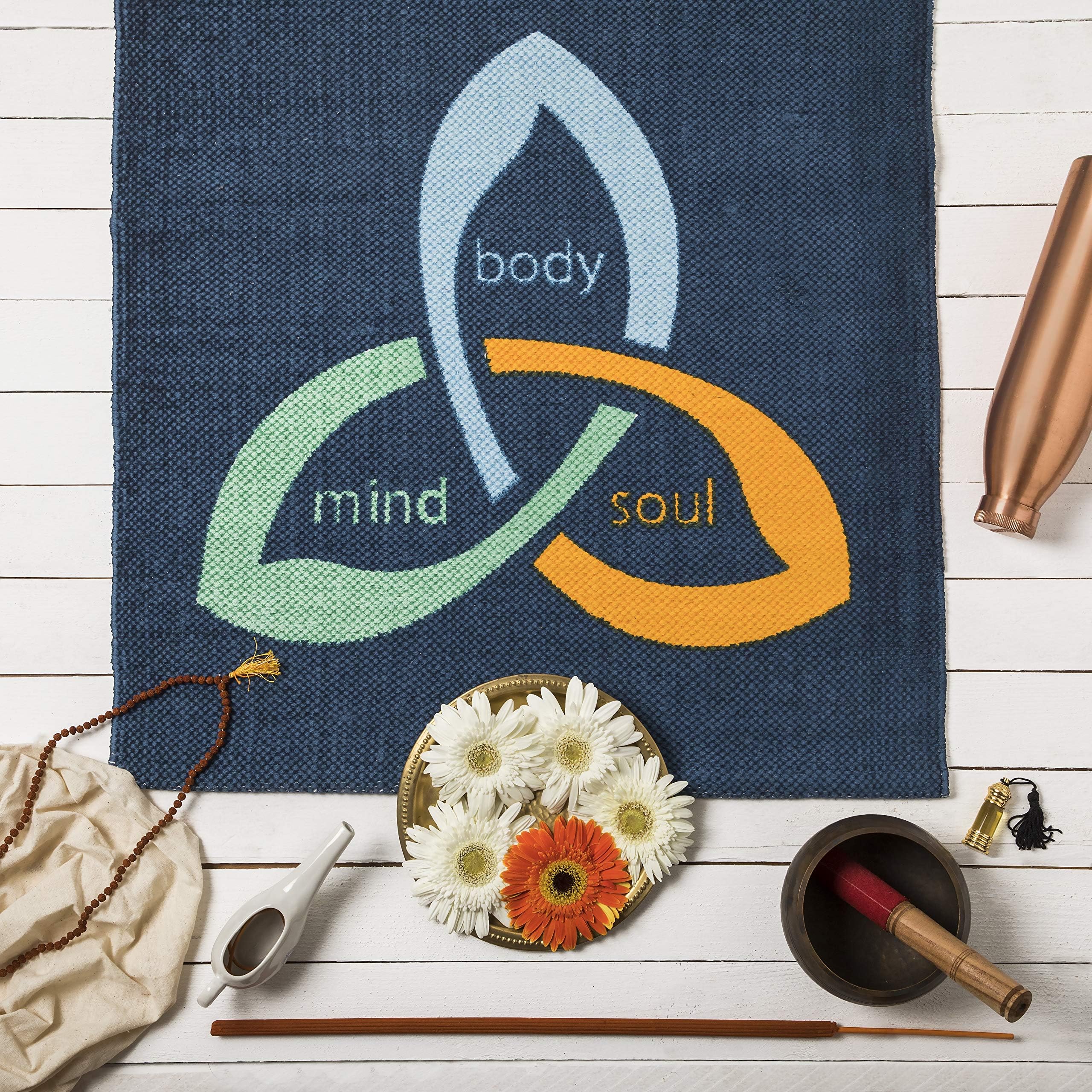 Arka Balance Cotton Blue Yoga Mat for Women and Men 4mm | Anti Skid Non Slip Washable Exercise Mat | Extra Thick Long Wide Mat for Home Workout, Fitness, Meditation and Yoga