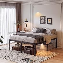 Qimamo 18" King Size Metal Bed Frame with LED Night Light No Box Spring Required Easy Assembly Heavy Duty Noise Free Tall Size Black