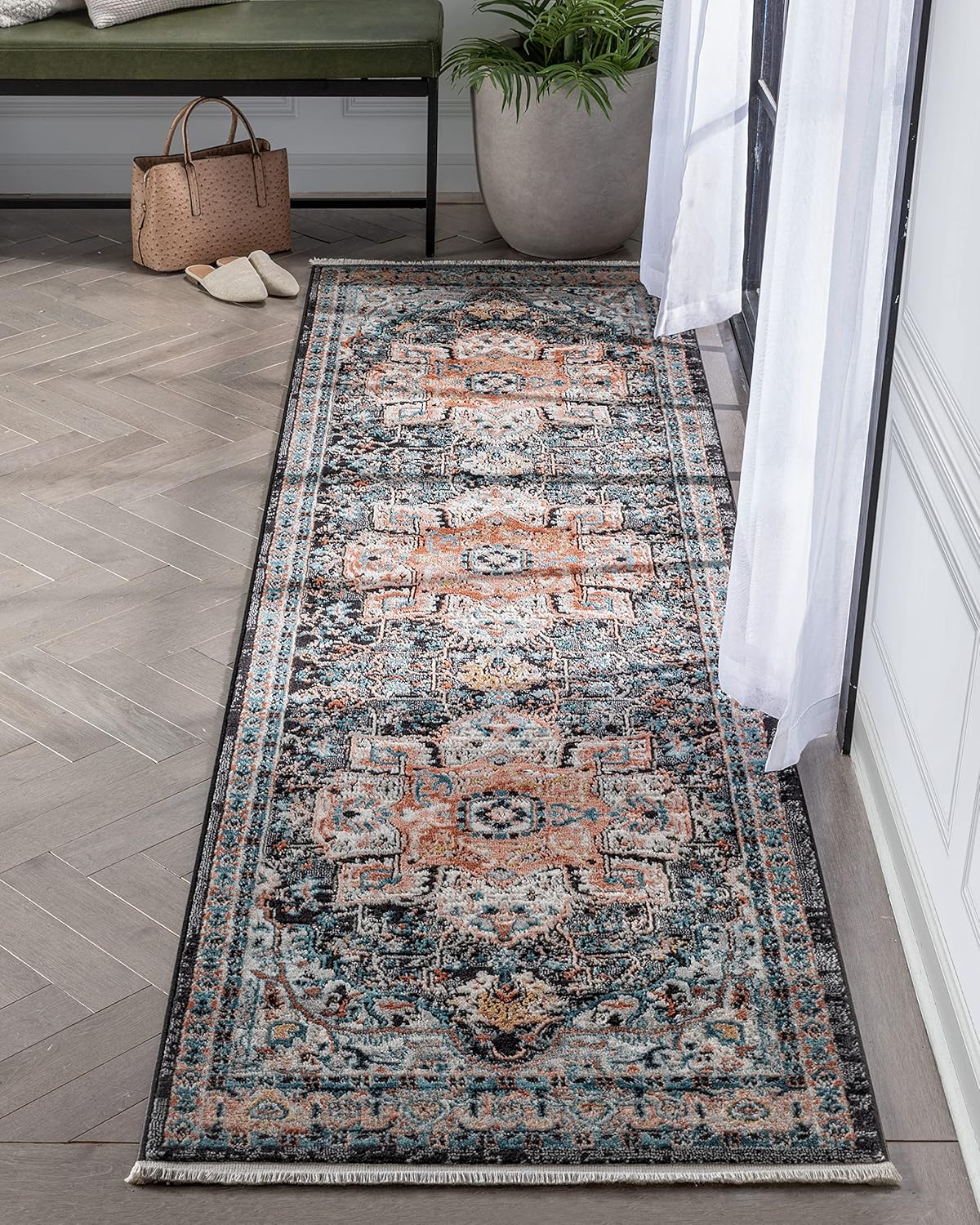 Well Woven Indira Minos Black Vintage Bohemian Oriental Floral Textured High-Low Distressed 2'7" X 9'10" Runner Rug