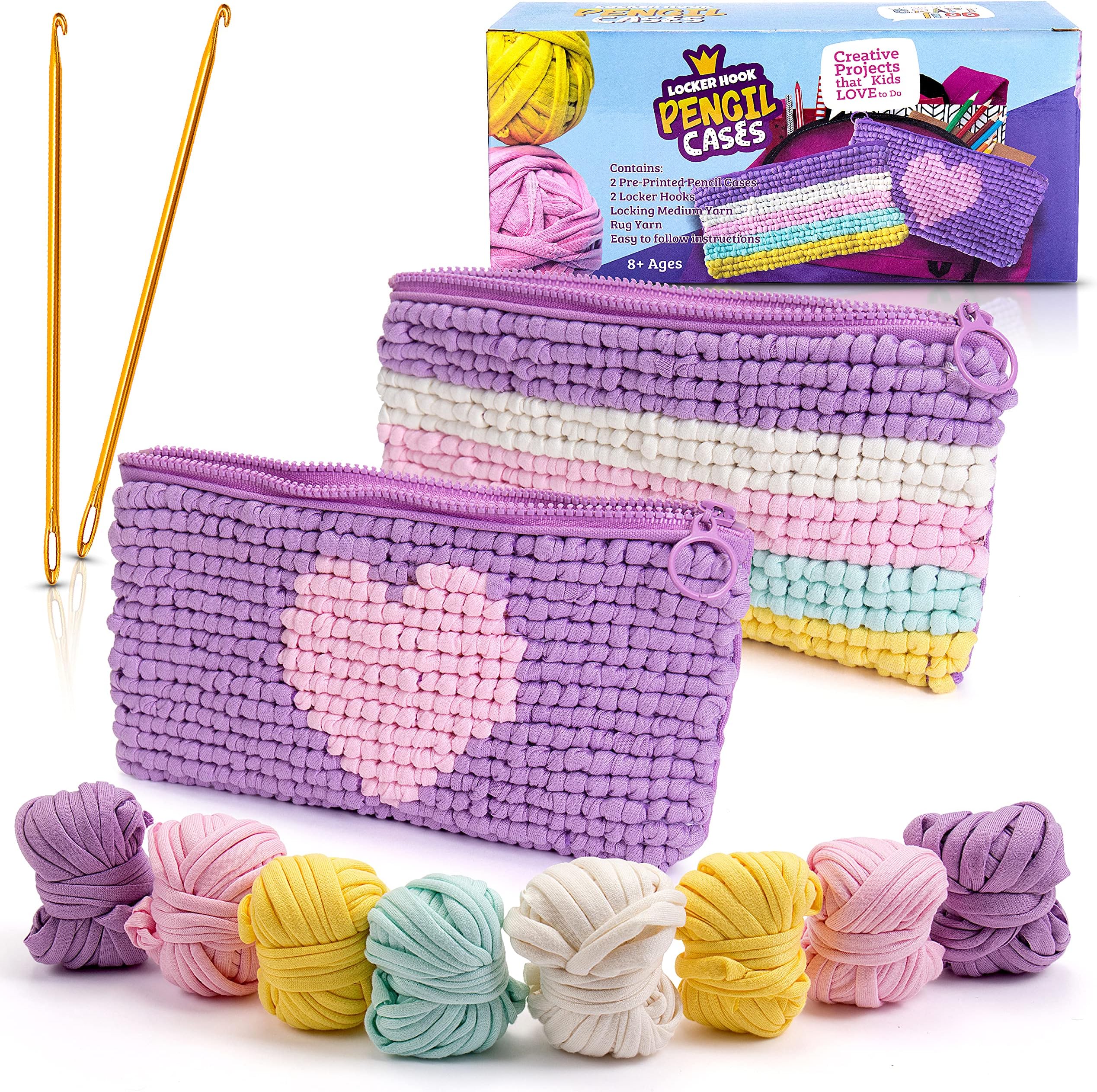 2 PCS of Locker Hook Starter Pencil Case Craft Kit DIY Sewing Kit for Kids Beginners Latch Needlepoint Art Knit