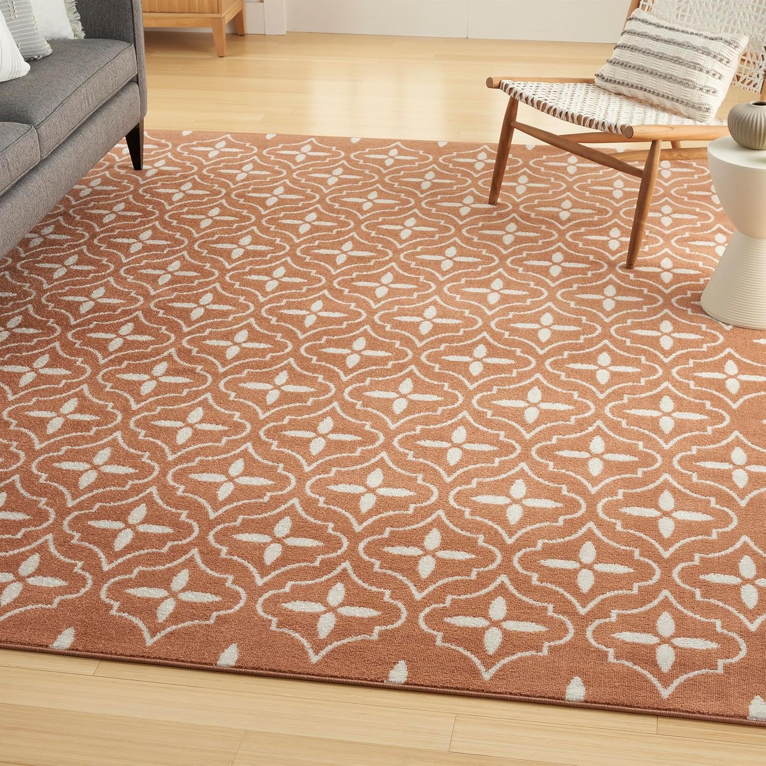 Pemberly Row Moroccan Trellis Copper Area Rug, 6'x9', Washable Polypropylene, Kid and Pet Friendly, Contemporary Indoor/Outdoor Rug for Patios, Decks, or Living Spaces