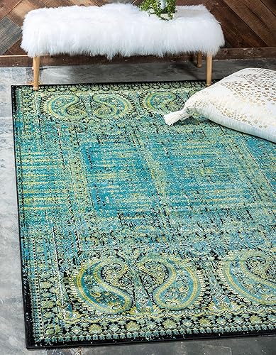 Miniatura 5 de Unique Loom Imperial Collection - Alfombra abstracta con diseño de cachemira, envejecida, borde, vintage, moderna, de 2 x 3 pies, aguamarinaverde