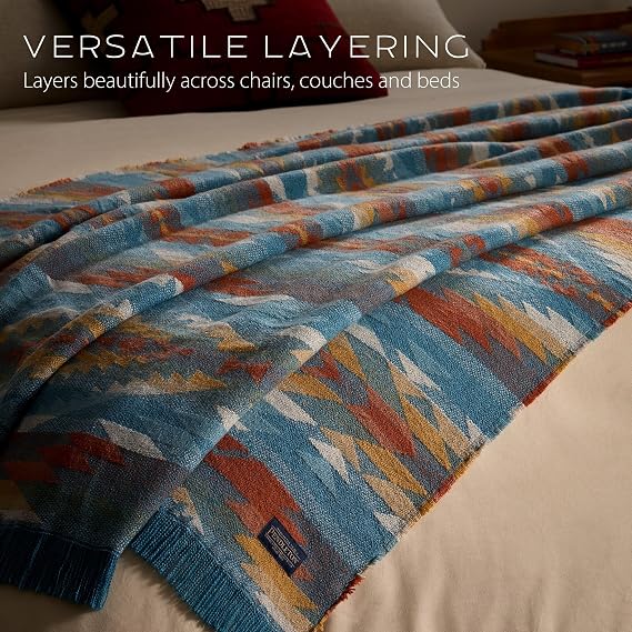 Pendleton Throw Blanket Soft Lightweight Decorative Blanket for Sofa, Couch, or Bed Summerland Cozy Fall Throw Blanket for Living Room or Bedroom Decor, and Gifts for Women, 50 x 70 (Teal Multi)
