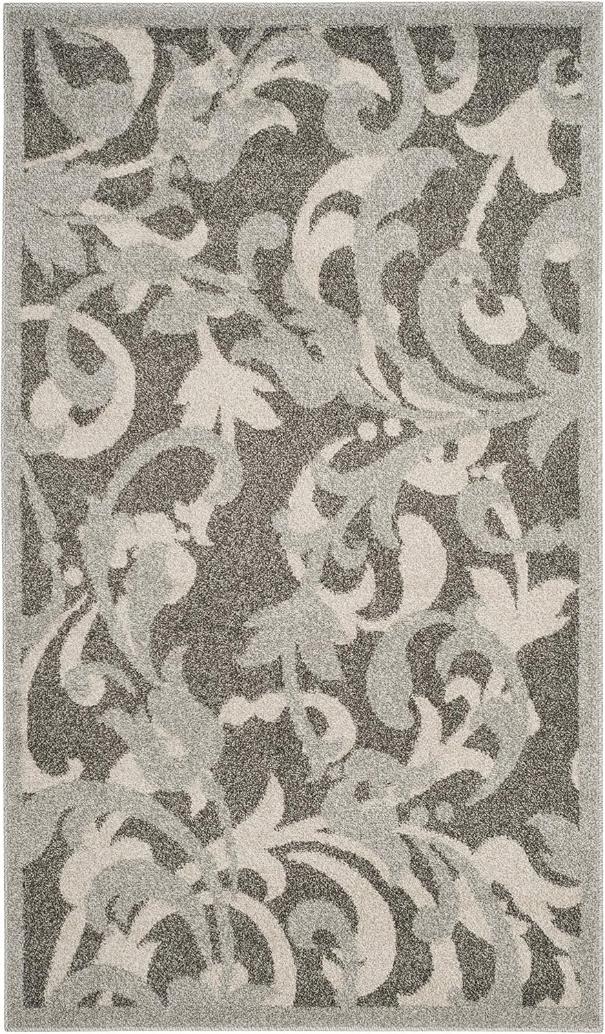 Grey and Light Grey Floral Synthetic Area Rug