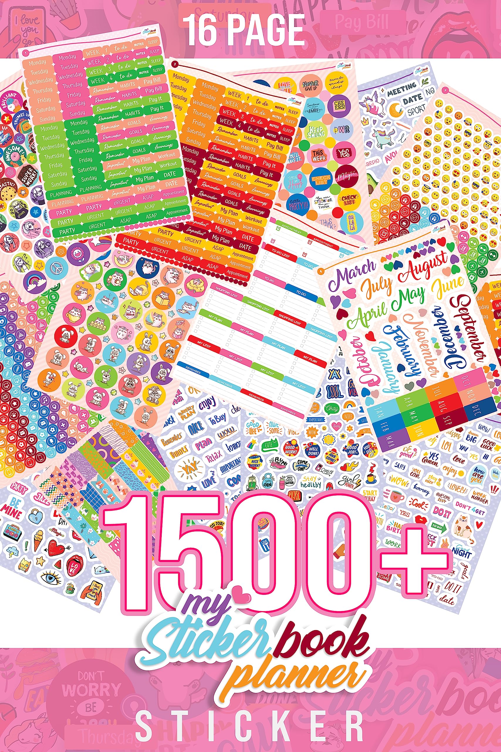 colortouch Planner Sticker Set - 1500+ Adet Çıkartma - Takvim, Ajanda, Günlük, Planlayıcı, Not Defteri, Journal için Düzenleyici Etiketler - Parlak Renk Sticker - Stickeralbum - 3 Aylık Sticker Book