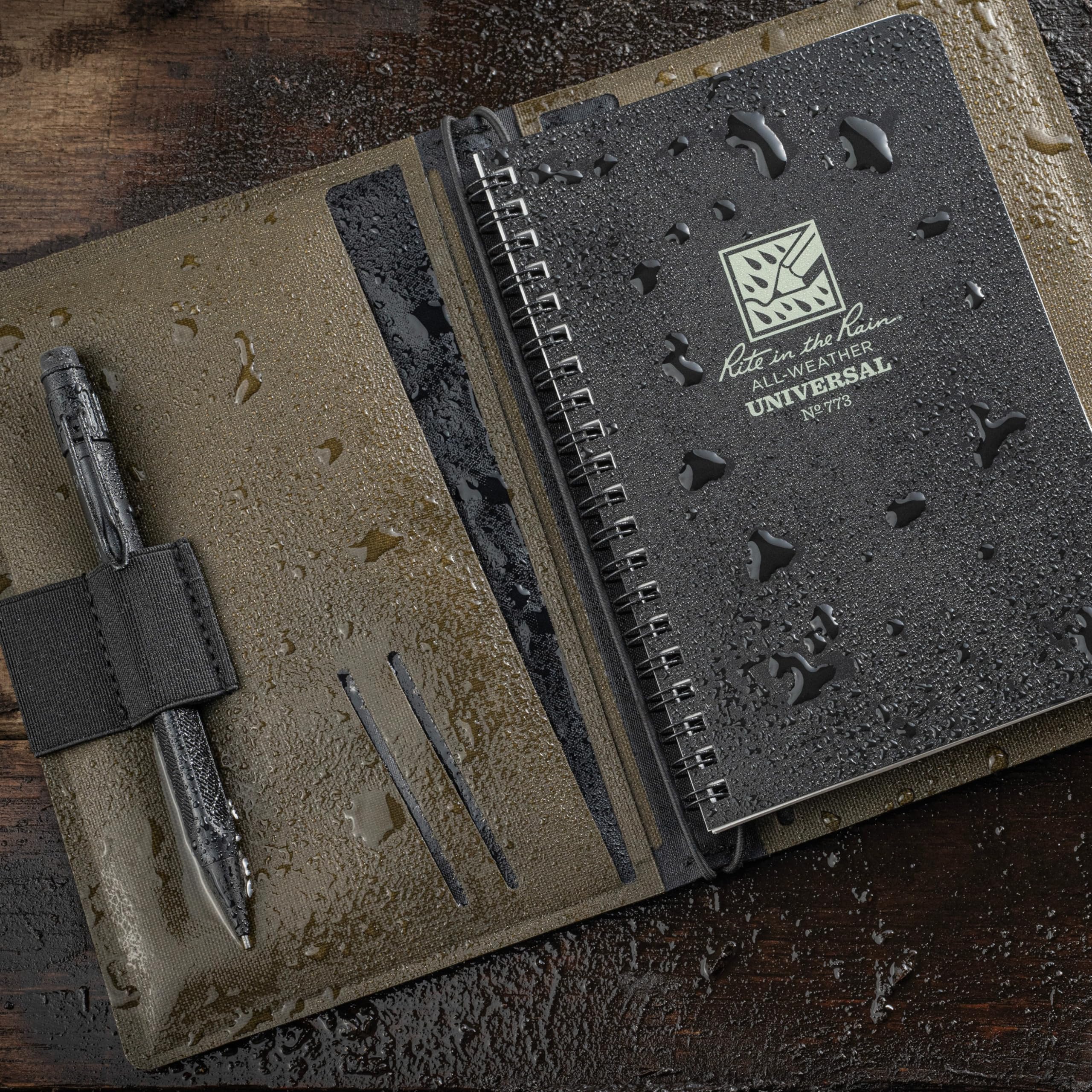 Rite in the Rain Kit a spirale laterale resistente alle intemperie: copertura in tessuto TPU, taccuino nero da 11,7 x 17,8 cm e matita meccanica resistente (n. M973-KIT)