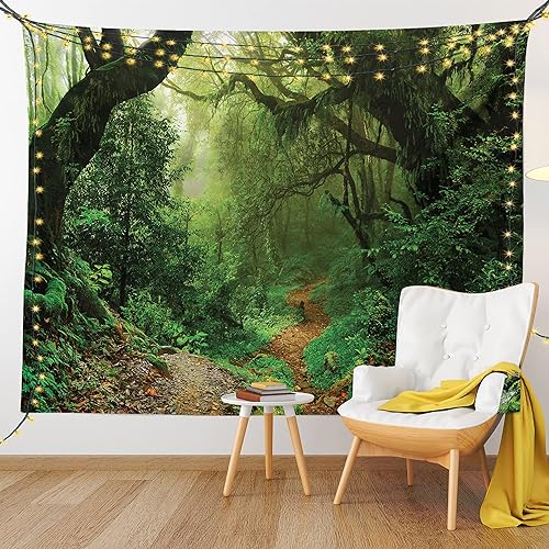 Miniatura 9 de Ambesonne Tapiz de selva tropical, tamaño King, bosque en Nepal, ramas turísticas de trekking, camino brumoso, aire fresco, aire libre, temática