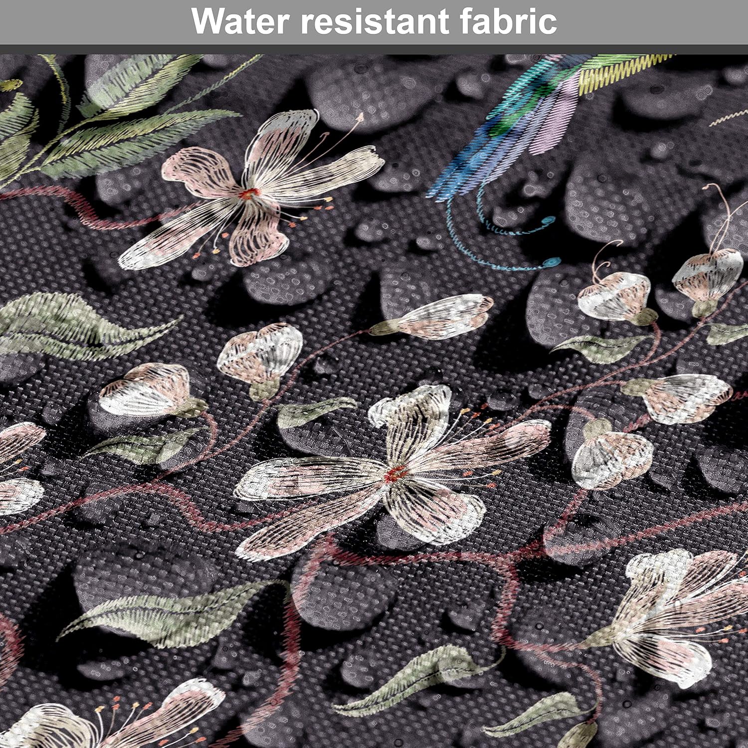 Ambesonne Cherry Blossom Fabric by The Yard, Flappy Broad-Tailed Hummingbirds Flying Around White Cherry Blossom Trees, Decorative Fabric for Upholstery and Home Accents, 3 Yards, Purple Lilac