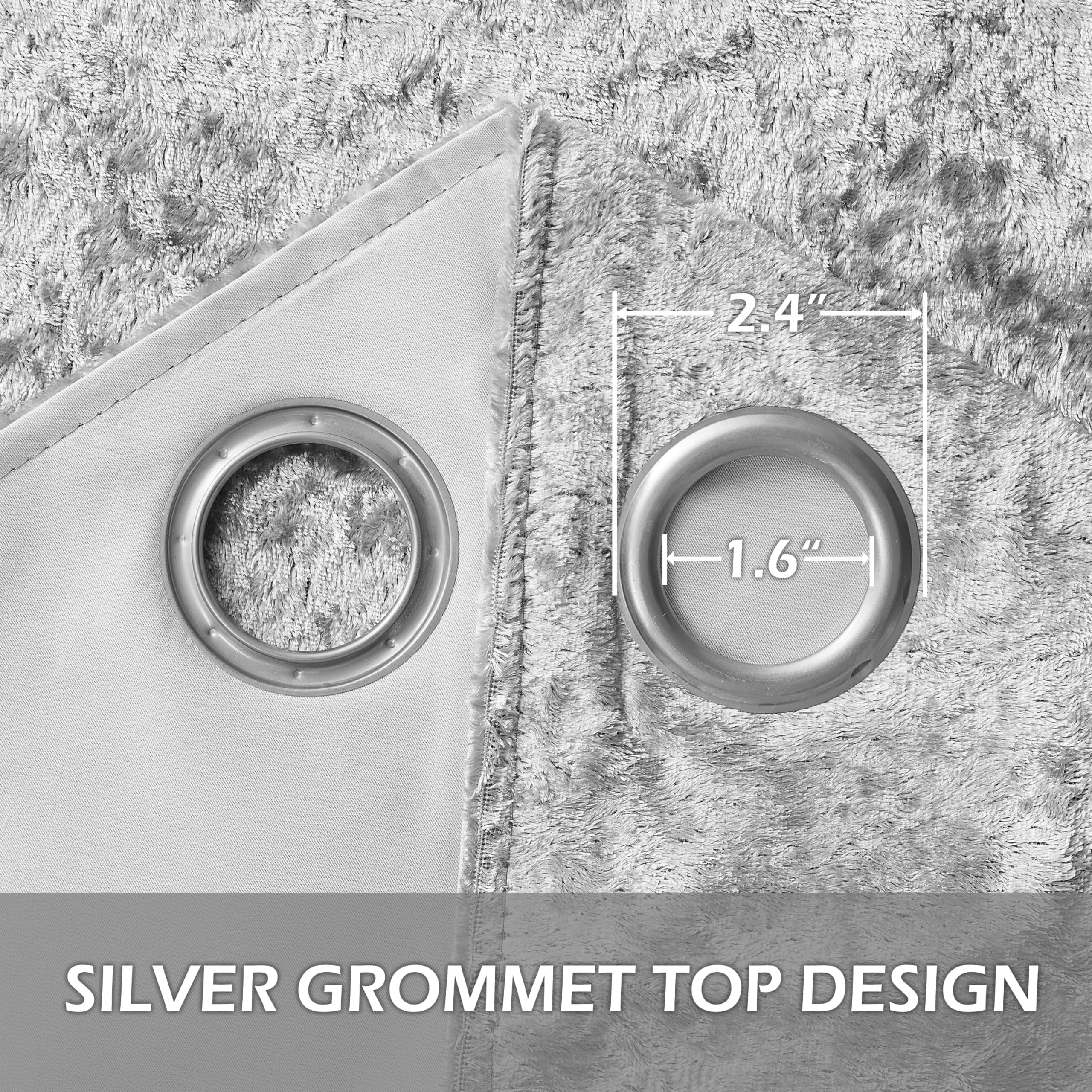 Bujasso Silver Full Blackout Velvet Curtains 72 inch 2 Panels Eyelet Thermal Insulated Blackout Lining Drapes for Living Room Bedroom Crushed Velvet Room Darkening Curtains Grommet Top W46xL72 - Image 3