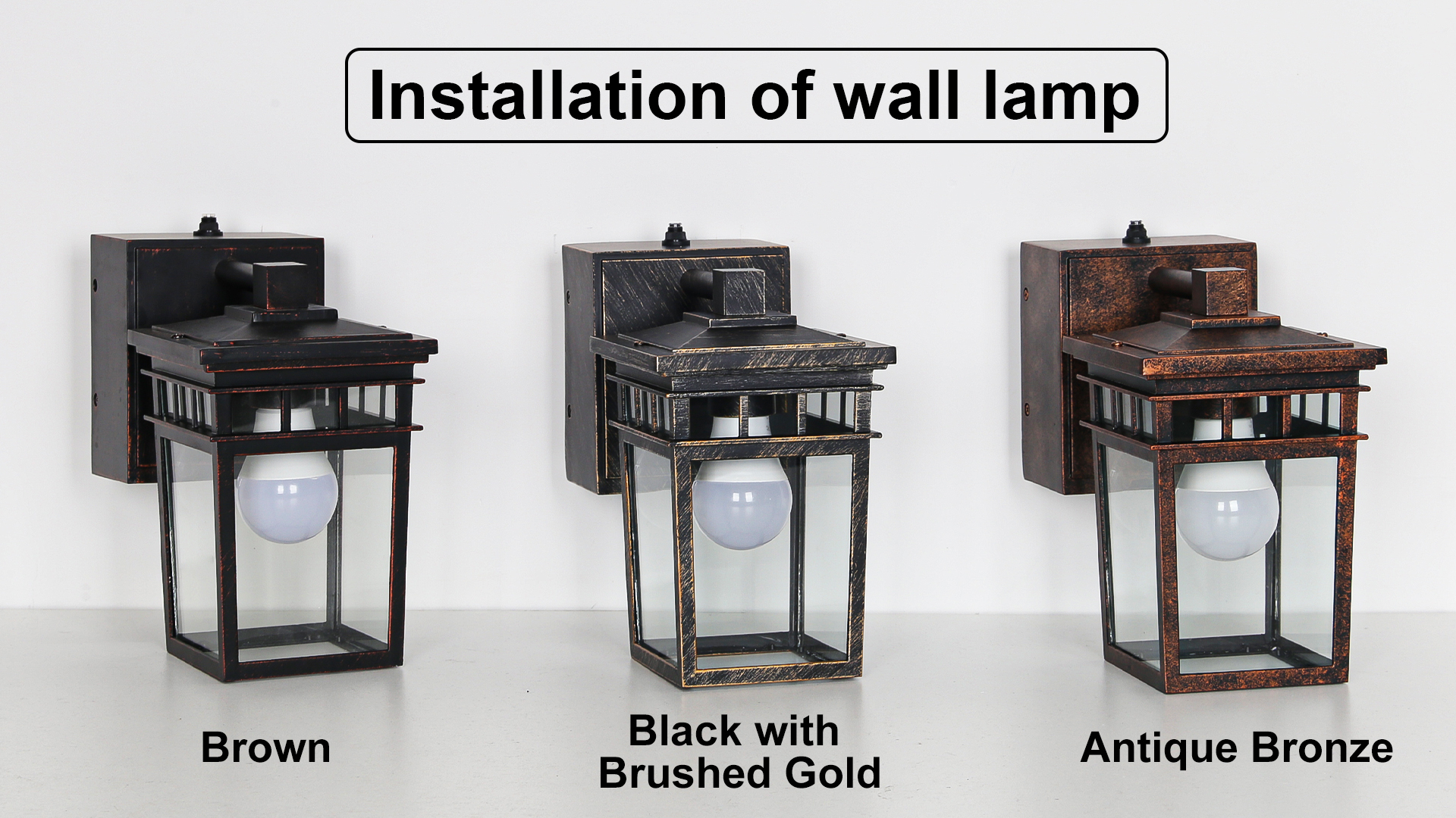 Image of Outdoor Wall Lantern, Dusk to Dawn Porch Light with GFCI Outlet & LED Bulb | Waterproof Wall Sconce with Clear Glass Shade, Outside Exterior Lights for House Garage Front Door, Black with Brushed Gold