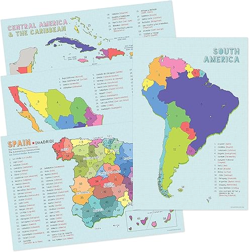 Miniatura 2 de Quarterhouse Juego de 4 pósteres de mapas de países en español, materiales de aprendizaje en el aula de español para estudiantes y profesores de