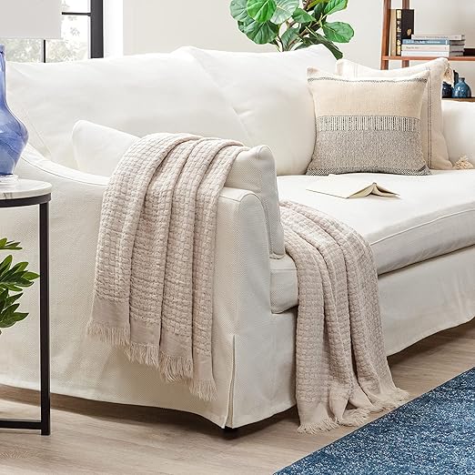 Chanasya Premium Textured Waffle Acrylic Throw Blanket with Tassels - Lightweight Super Soft Modern Woven Blanket for Couch, Home, Living Room, and Bedroom Décor(50x65 Inches) Blanket