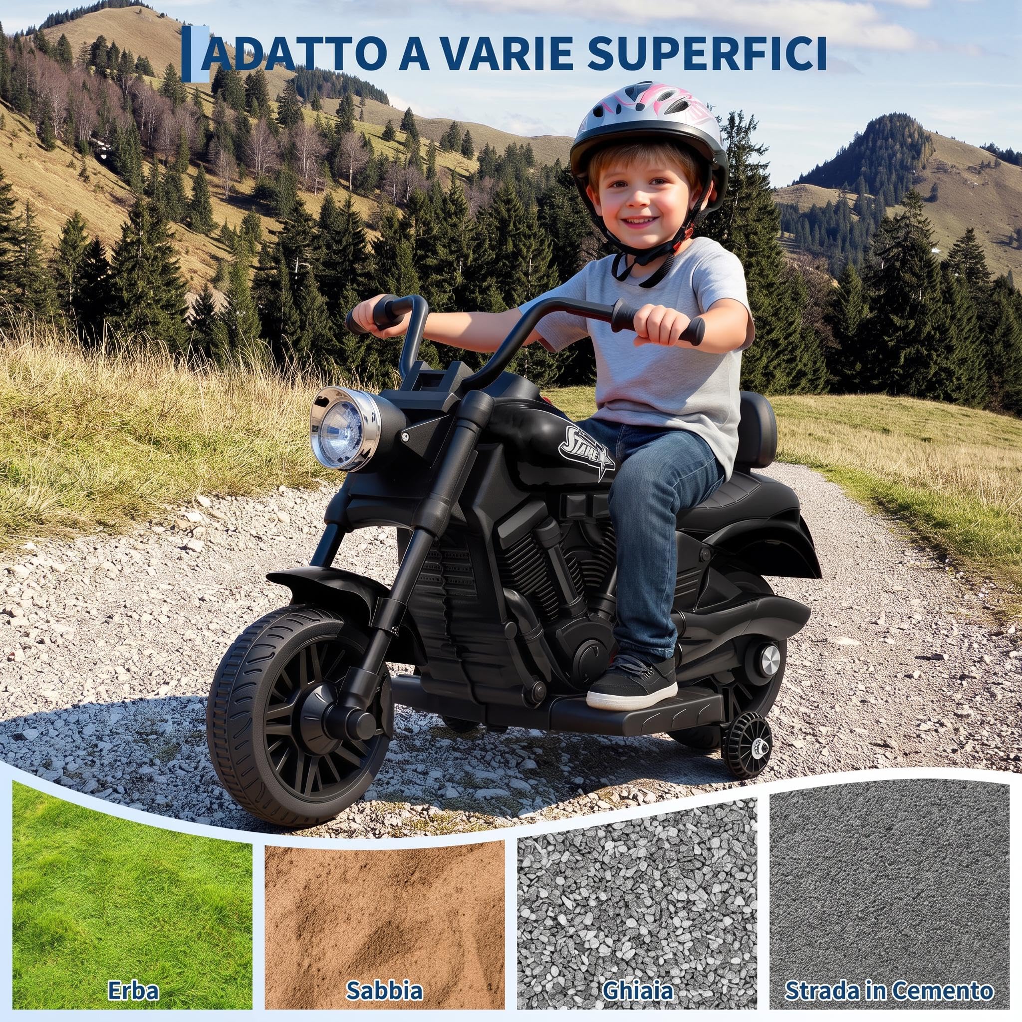 Garvee Moto Elettrica Per Bambini 6 V 4,50 Ah Con Ruote Stabilizzatrici Nero