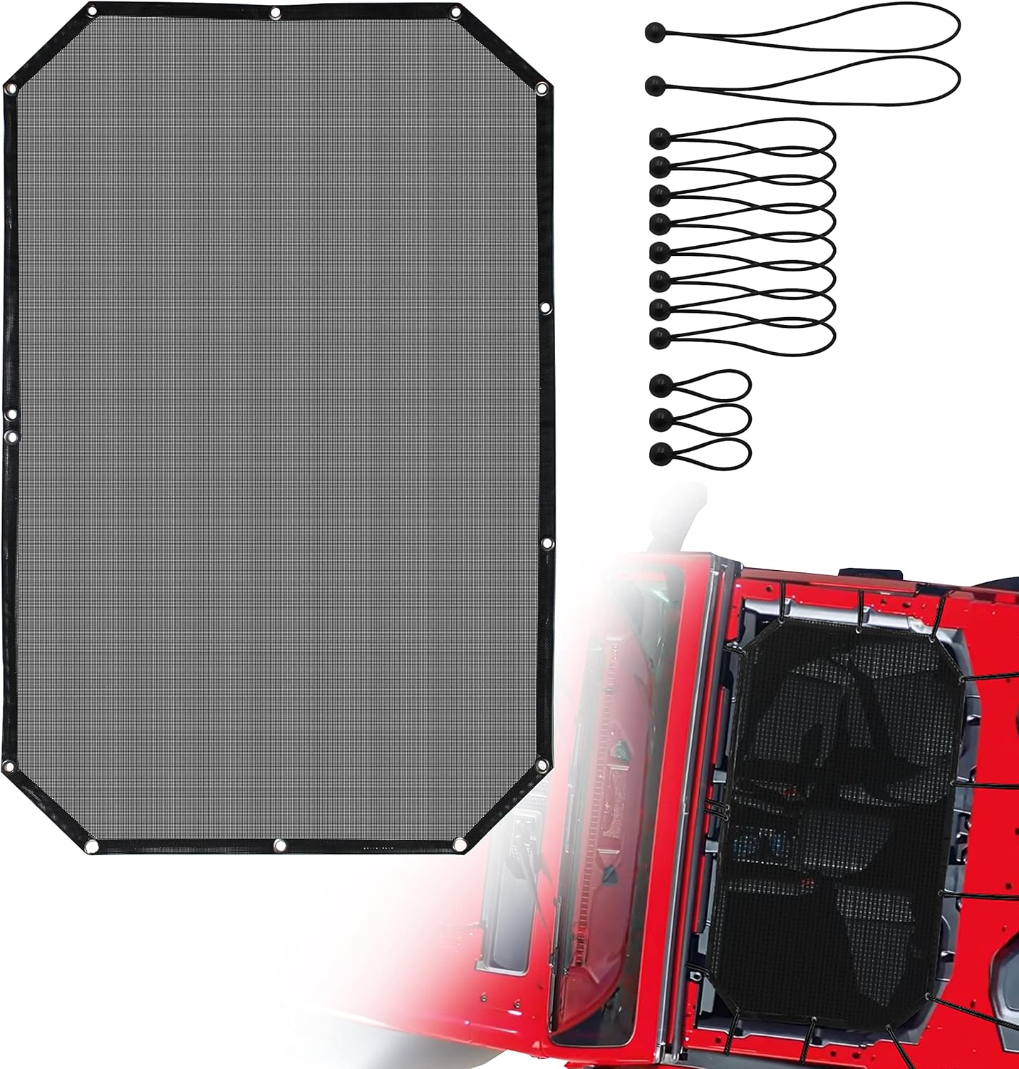 Mesh Sunshade Top Cover Provides UV Sun Protection Compatible with Jeep Wrangler JK & Unlimited 2-Door (2007–2018).