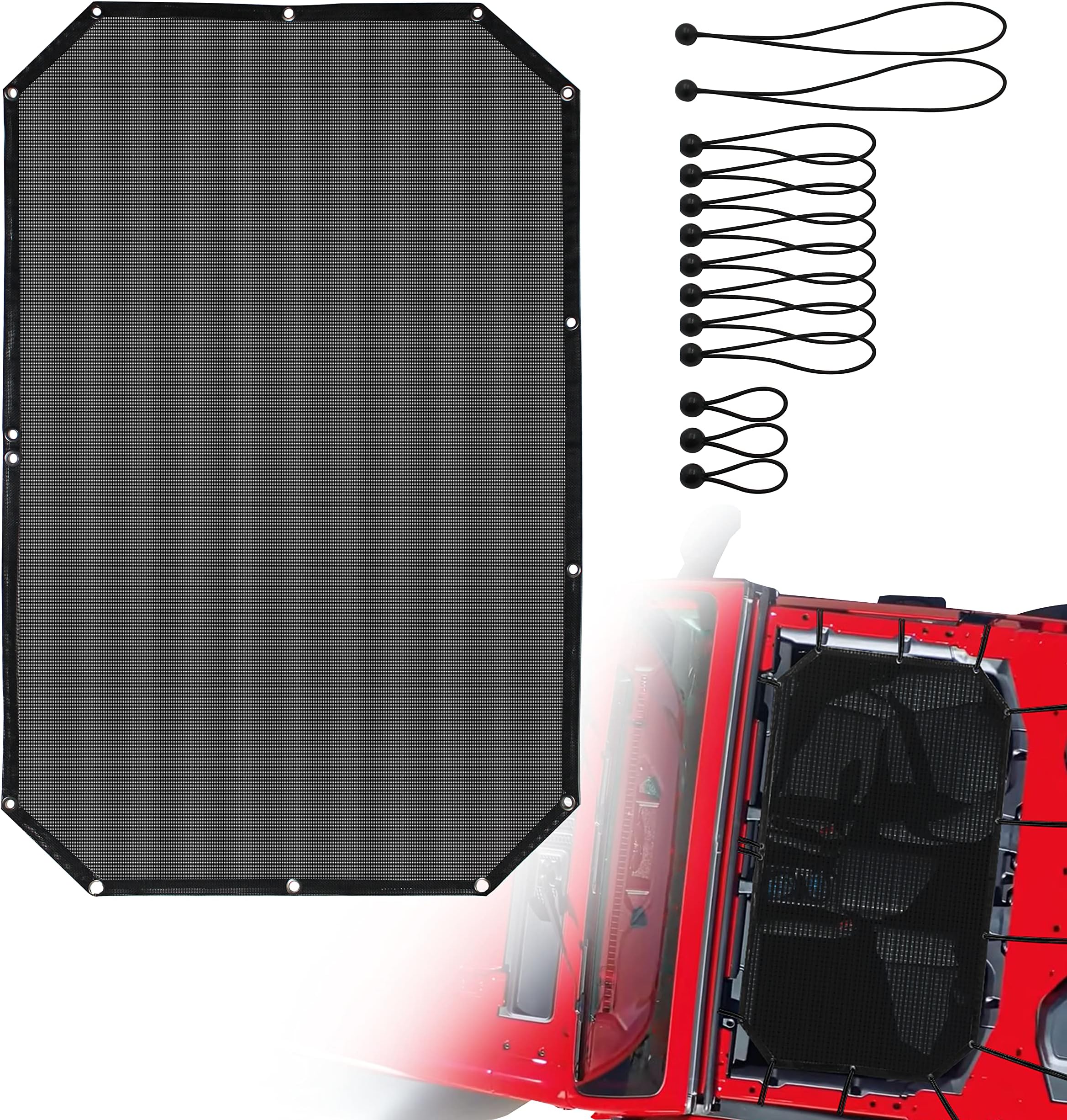Mesh Sunshade Top Cover Provides UV Sun Protection Compatible with Jeep Wrangler JK & Unlimited 2-Door (2007–2018).
